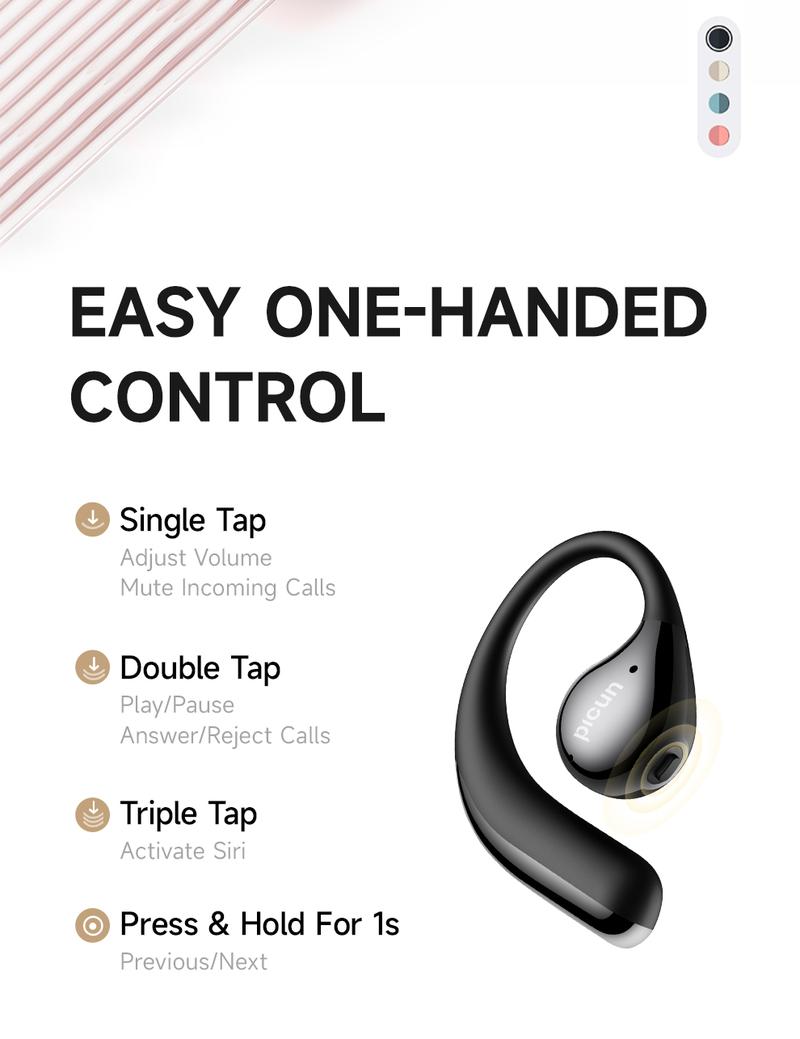 Picun T61 Wireless Bone Conduction Headphones, OWS Open Ear Earbuds with Earhooks, Bluetooth 5.4, Deep Bass, Lightweight & Sturdy, 25Hrs Playtime, IPX6 Waterproof, for Cycling Yoga Gym Workouts