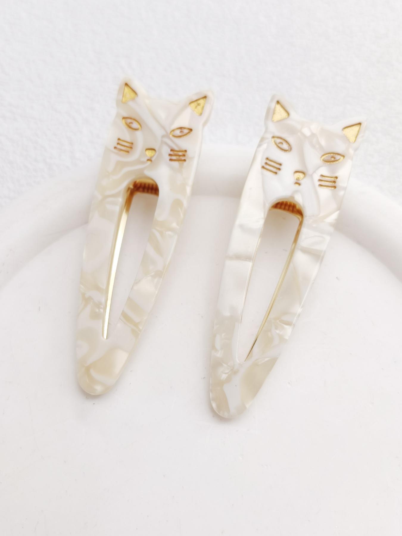 2PCS 7.3cm Cat Acetate Metal Hair Clips - Cute Cat Shape, High-Quality, Durable, Easy to Wear, Hair-Friendly for Daily Use at Work, School, or Dates