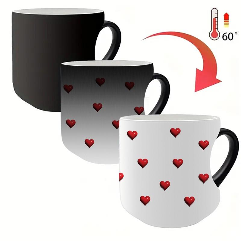 A High-Quality Heart-Shaped Magic Color Changing Ceramic Coffee Mug - 11oz, With Red Hearts Design, Making It a Perfect Gift for Valentine'S Day, Or Any Holiday
