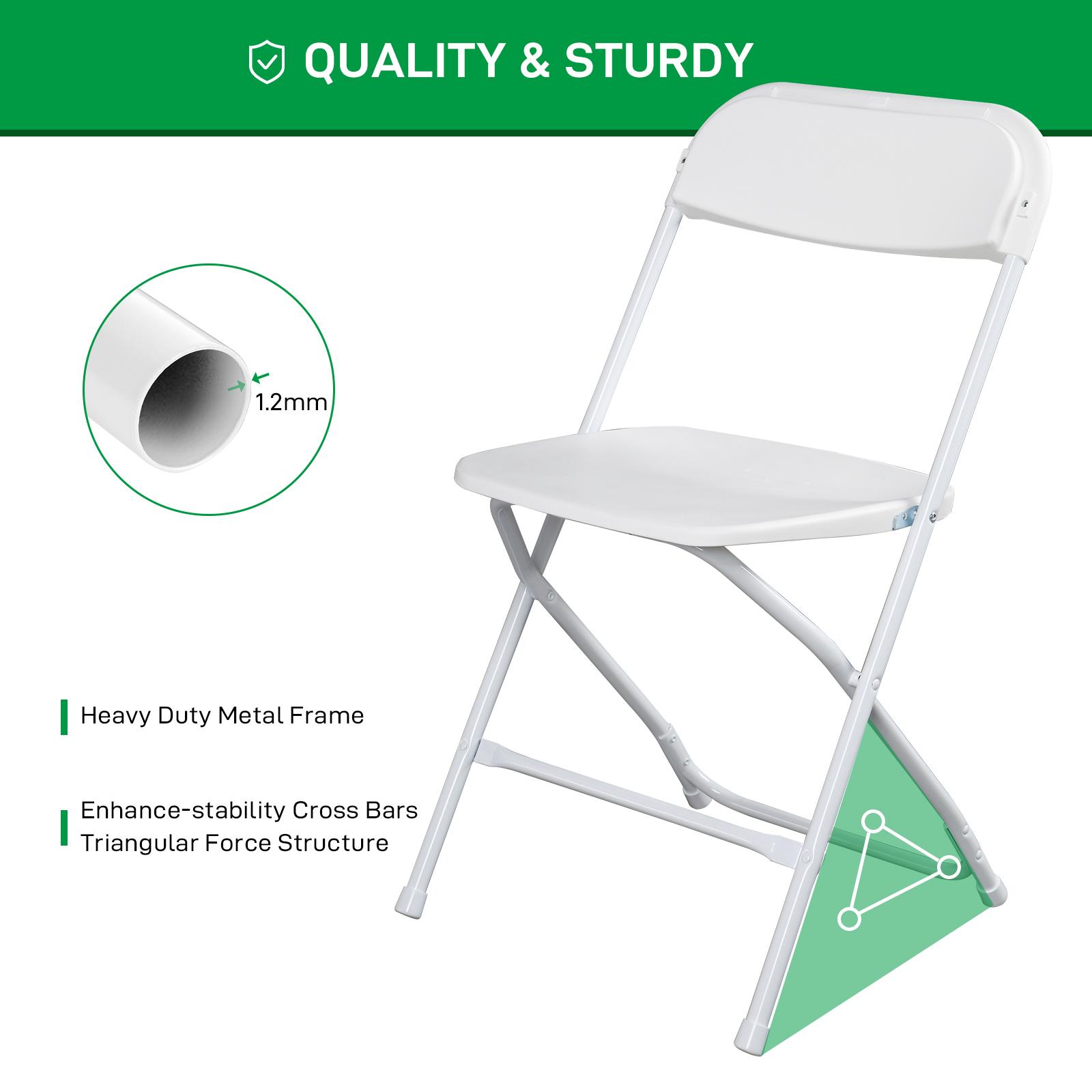 Outvita 4/6/10 Pack White Black Plastic Folding Chair, Indoor Outdoor Portable Stackable Commercial Seat with Steel Frame 350lb. Capacity for Events Office Wedding Party Picnic Kitchen Dining