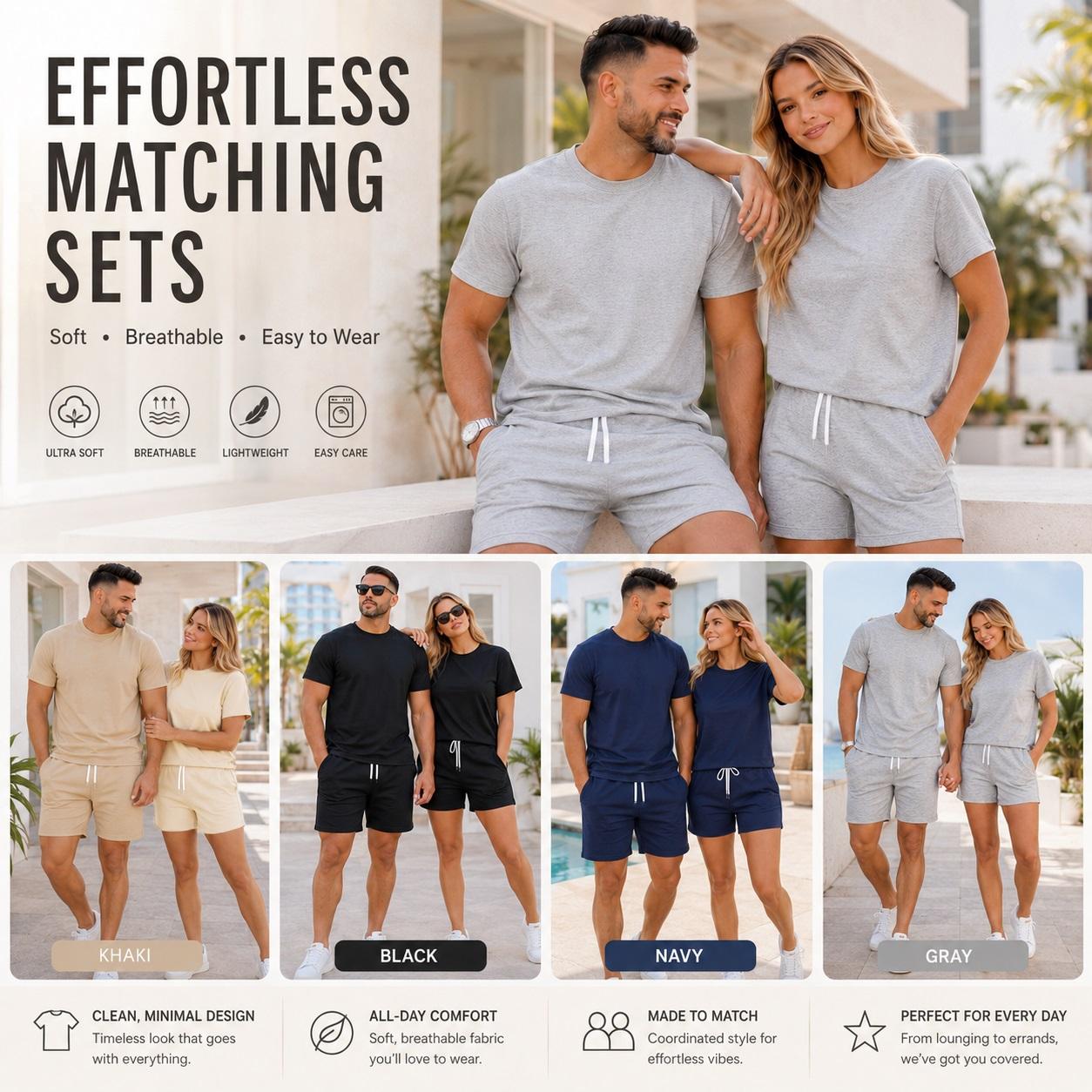 Couples Matching Soccer Graphic T-Shirt and Shorts Set, Never Stop Believing Print Summer Two Piece Outfit, Casual Short Sleeve Tee and Drawstring Shorts for Sports, Travel, Streetwear, Daily Wear