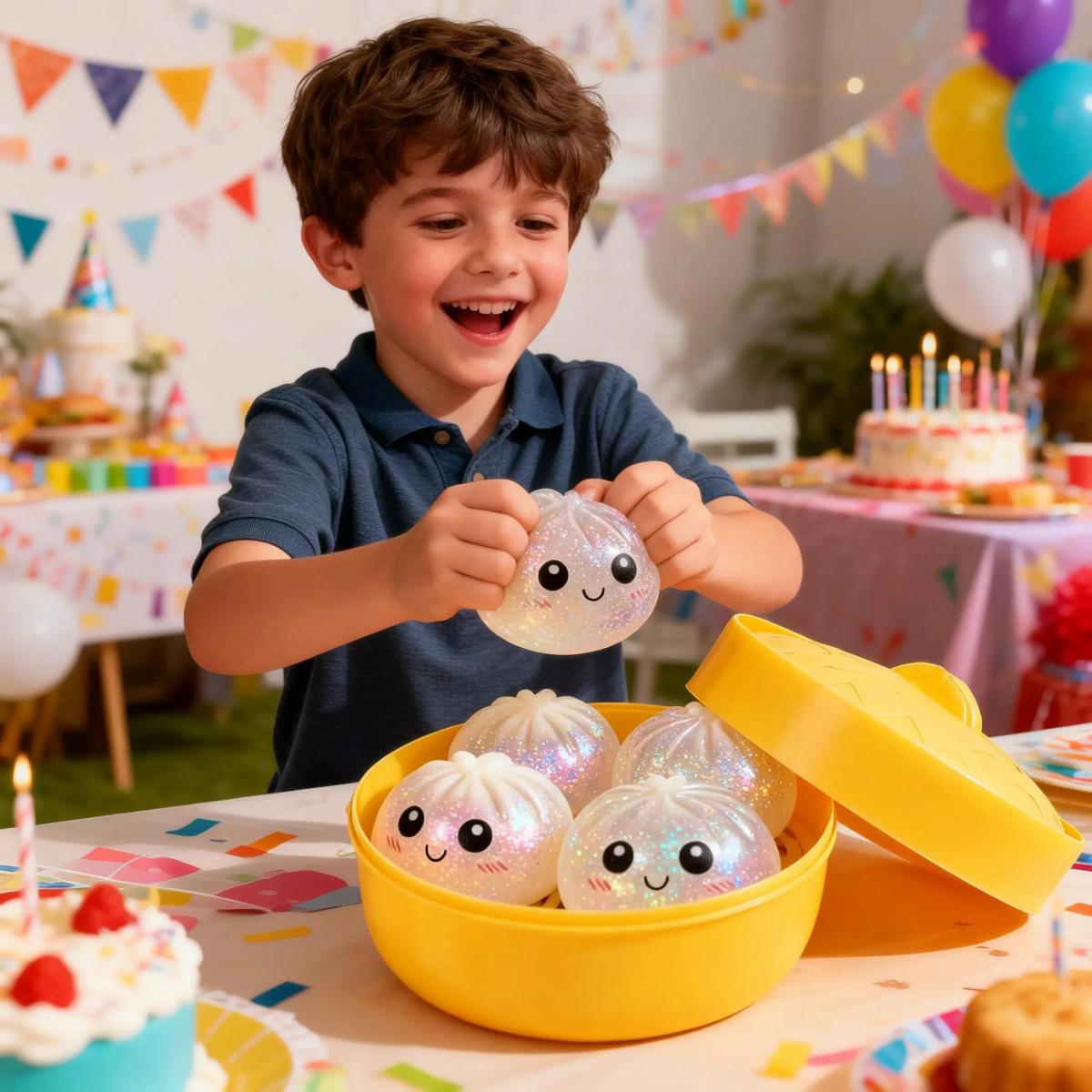 Giant Glitter Dumpling Squishy - Mega Rainbow Soft Squeeze Toy, Cute Anxiety Relief Fidget with Steamer Box, Decompression Dough for Adults & Kids