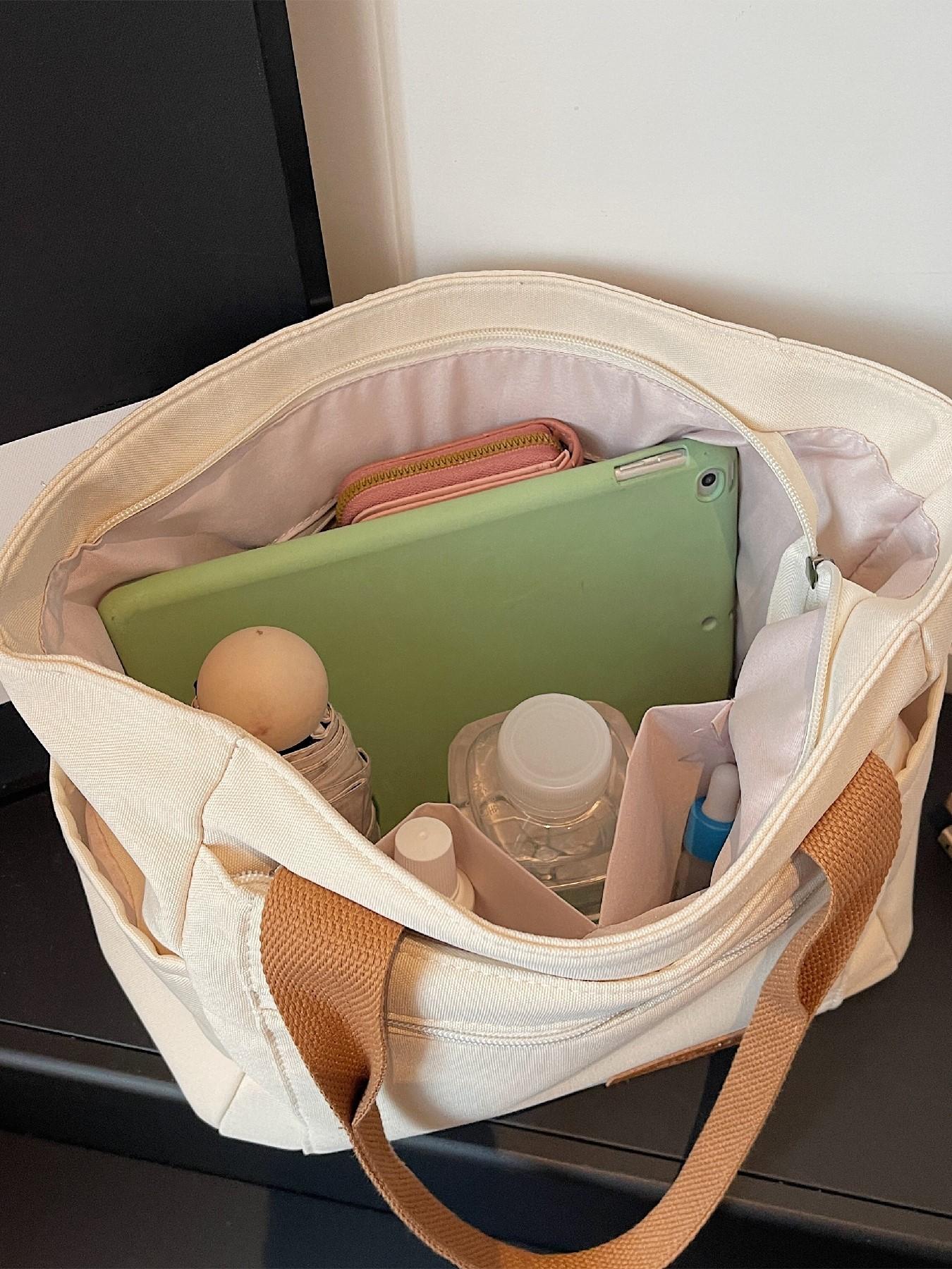 Large Capacity Multi-Compartment Canvas Tote Bag, Women's Casual Practical Shopping Bag, Fashion Daily Commute Crossbody Bag, Fashionable Tote Bag
