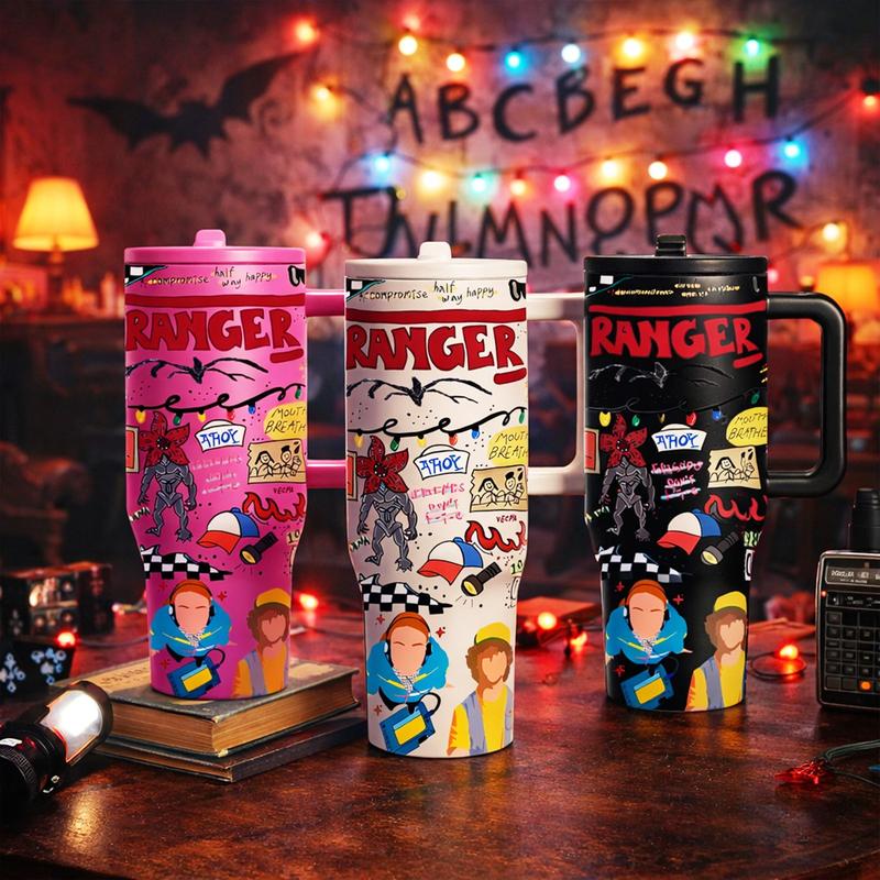 1 Pc 40oz Insulated Mug Tumbler, Double Wall Vacuum Cup, Leak-Proof Skinny Thermal Mug for Hot Cold Drinks, Keeps Hot 12 Hours Cold 24 Hours, Vintage Cartoon Art Style Gift for Women Men, Holiday Birthday Festival Office Daily Use