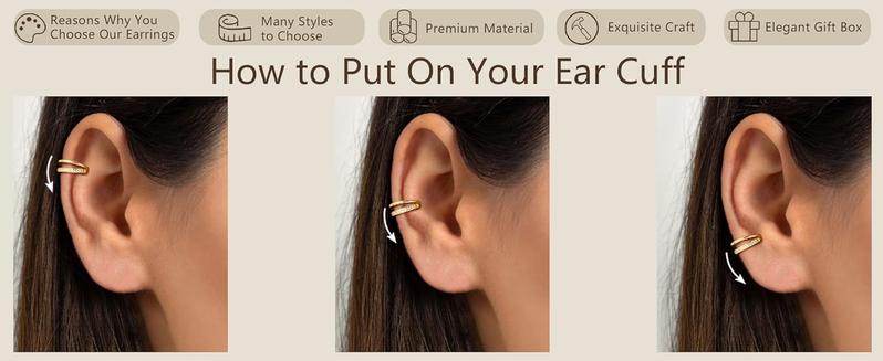 Fansilver 3count Ear Cuff Earrings for Women Non Piercing 14K Gold Plated Ear Cuffs Clip on Cartilage Earrings Adjustable Fake Earrings Lightweight Back to School Soft Copper Material