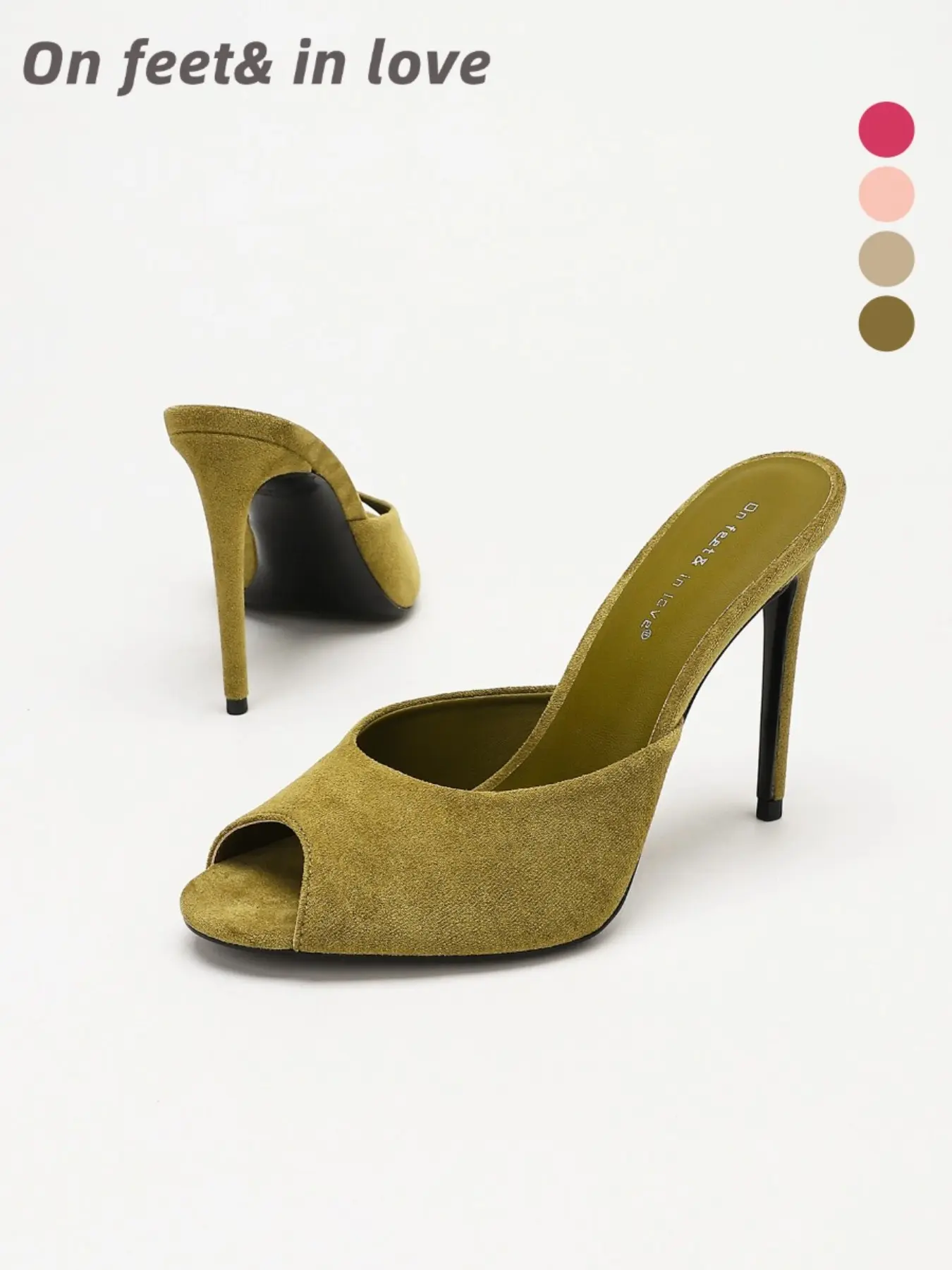Women's All Sizes open toe soft sole high heel Camel Beige Faux Suede Peep Toe Stiletto Heel Slide Mules, Slip On Non Slip Cushioned Comfortable Dress Sandals for Office Work Daily Commute Brunch Date Night Business Casual Outfits footwear sandals