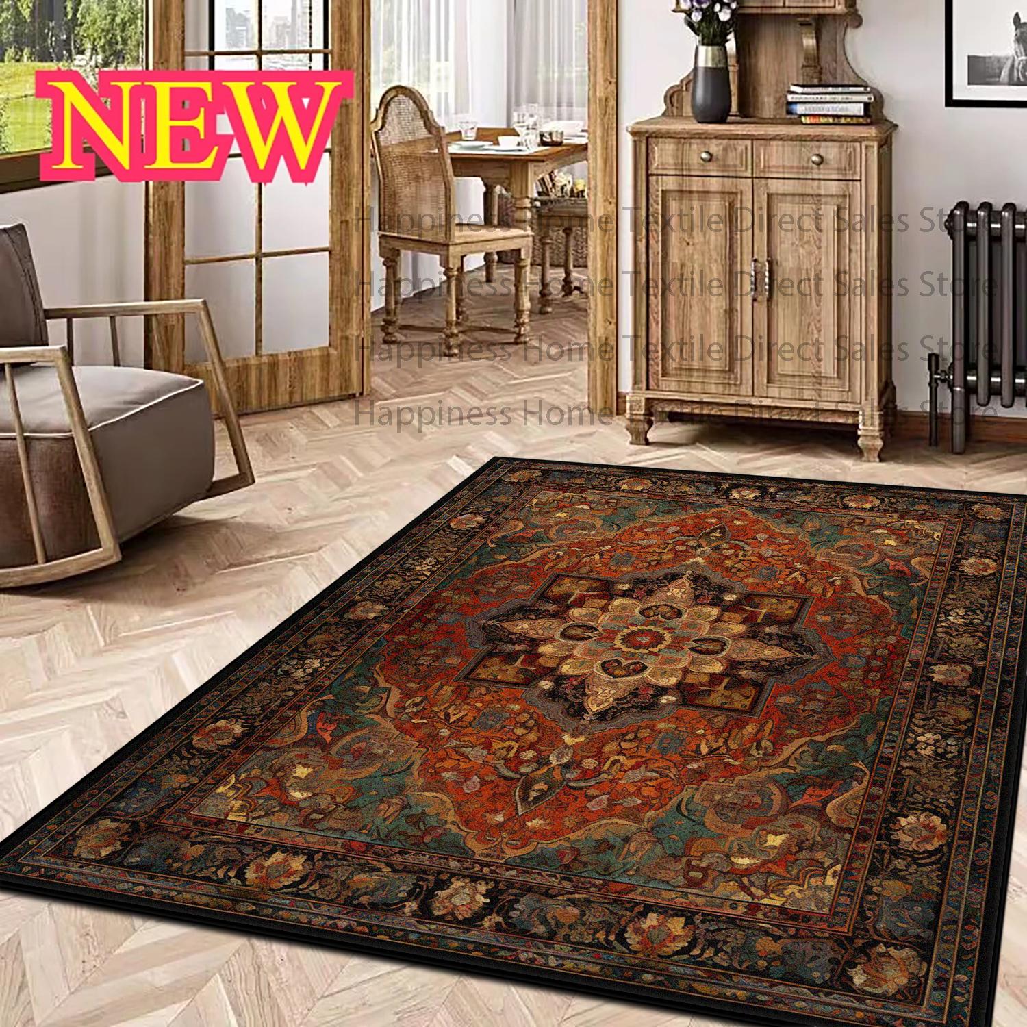 Vintage Persian Medallion Flannel Area Rug - Traditional Oriental Boho Print Soft Mat for Living Room, Non-Slip Ethnic Home Decor #VintagePersianRug #OrientalMedallionMat #BohoEthnicDecor #TraditionalCarpet #NonSlipFlannelRug