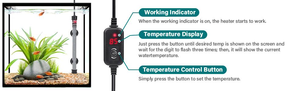 hygger Submersible fishtank heater 100W 150W 200W 300W Adjustable Fish Tahk Heater with Temperature Controller, LED Display, Small Aquarium Betta Heater for up to 20/26/40/48 Gallons