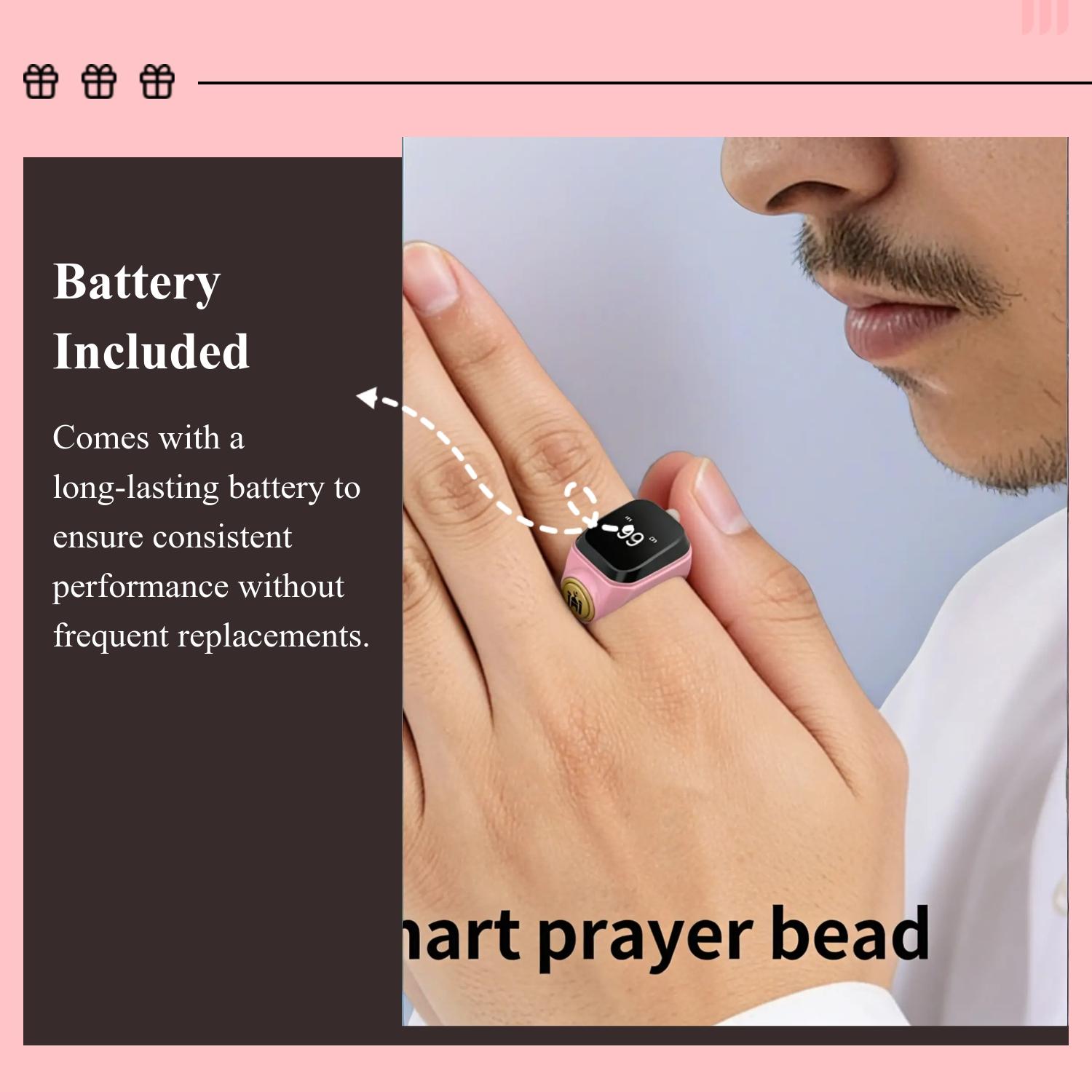 Smart Prayer Bead Counter Ring for Muslims, Waterproof Durability Digital Prayer Aid Praying Ring with APP Tracking & Vibration Reminder, Islamic Jewelry