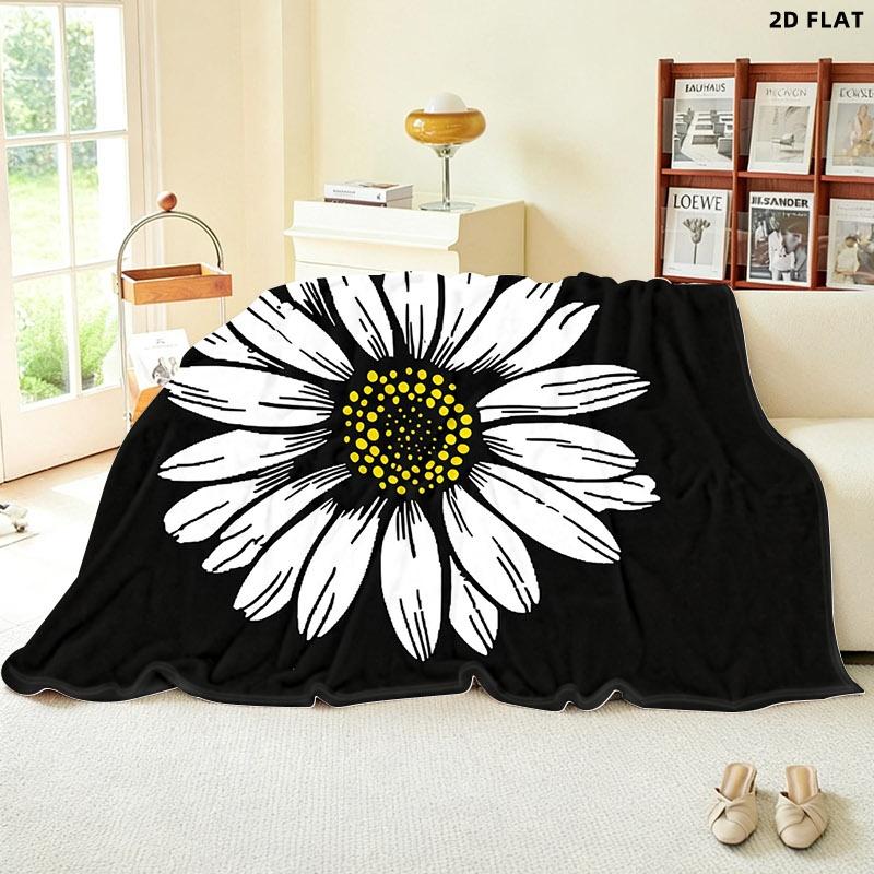 Stylized Daisy Print Throw Blanket, Single - sided Printed, Multiple Specifications Available, Soft Comfortable Fabric, Ideal for Napping/Indoor Use, High - Contrast Graphic Design, Trendy Home Decor Essential