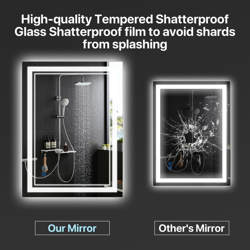 GLITGATE LED Bathroom Mirror Lights, Dimmable Bathroom Mirror with Touch Control, Over Sink Bathroom Mirror with Tempered Glass, 3-Color Options, Wall Mounted, Defogging&Memory Timing Function, Closets, Hallways,Barber Shop