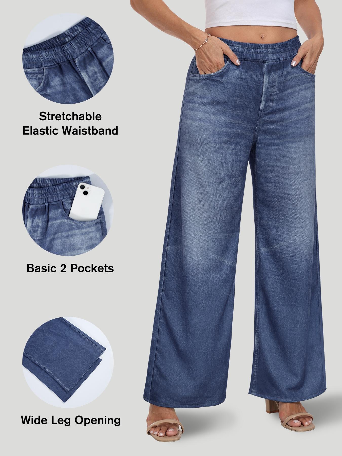 Women's High Waist Stretchy Wide Leg Jeans, Loose Fit Denim Jeans with Pockets, Casual All Season, Christmas style