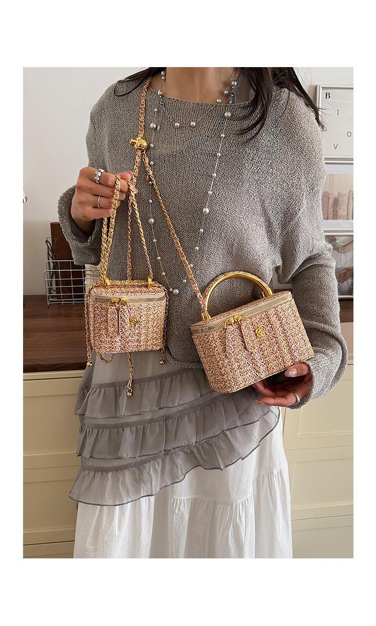 Korean Style Tweed Box Crossbody Bag | Elegant Light Luxury Shoulder Purse | Versatile Chic Handbag for Women