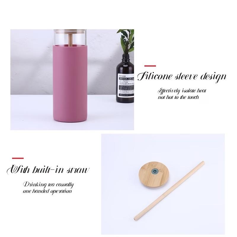 2pcs Bamboo Wood Straw Cup with Bamboo Lid Silicone Sleeve, Insulated Glass Cup, Simple High-Temperature Resistant Water Cup