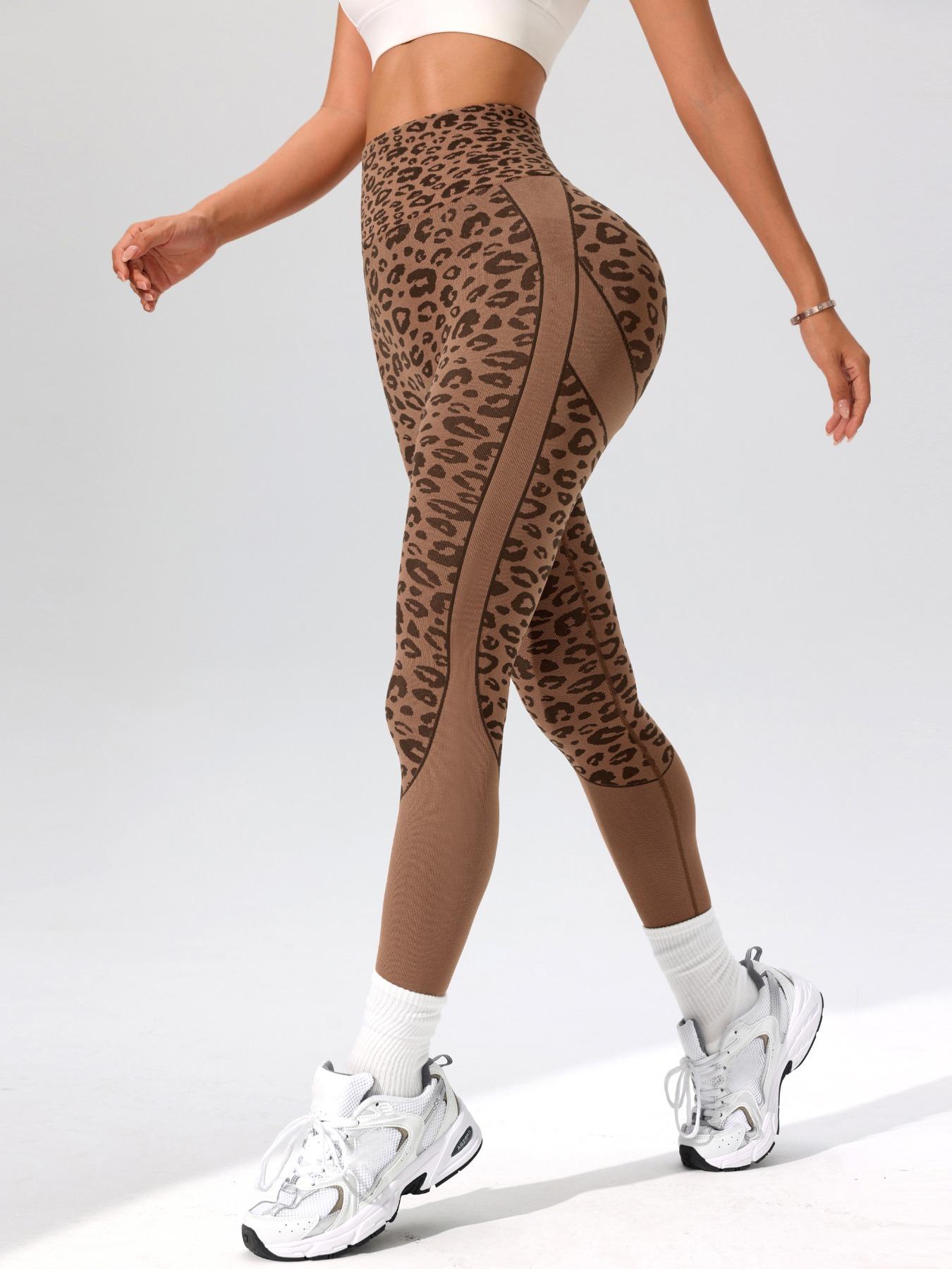 Women's Leopard Print High Waist Sports Shaping Leggings, Casual Comfy Breathable Skinny Pants for Yoga Gym Workout Running, Ladies Sportswear for Fall & Winter