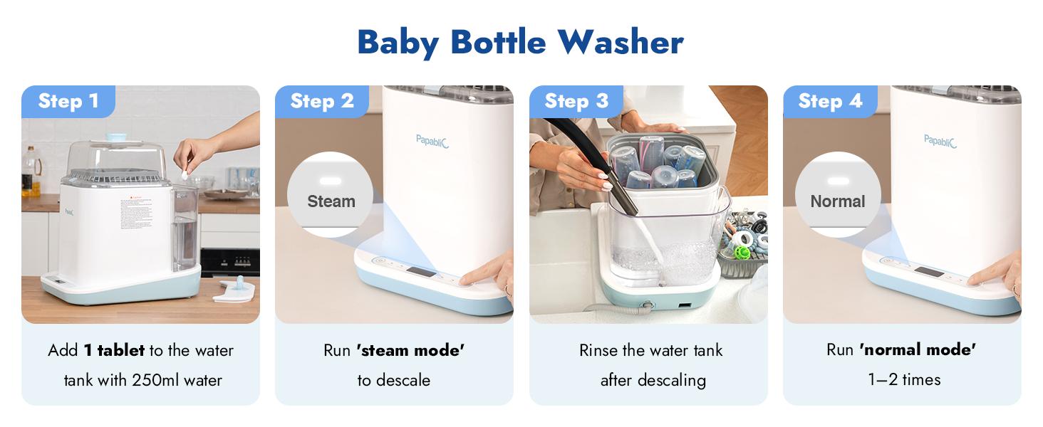 Papablic Descaling Tablets, Compatible with Momcozy, Baby Brezza, Papablic Bottle Washer, Warmer, Sterilizer & Formula Maker – Removes Milk & Limescale for Better Performance, 25 Count