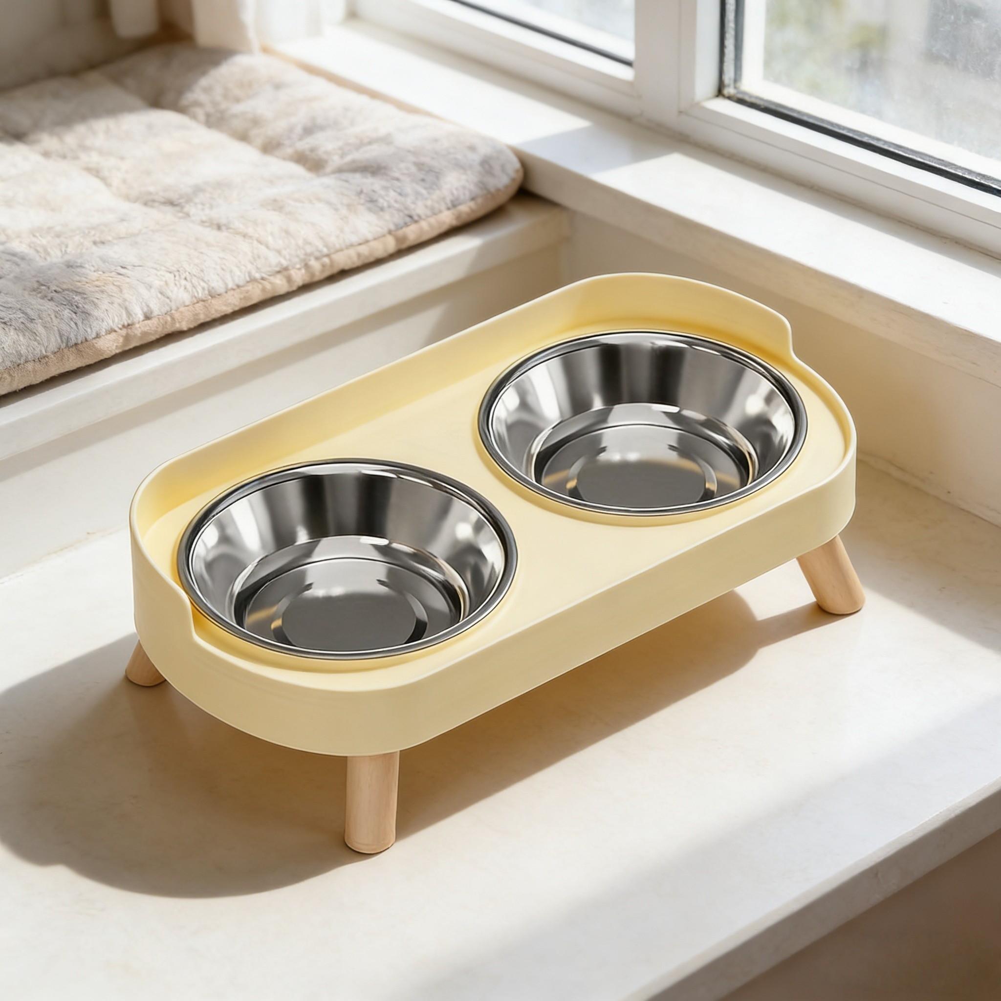 Anti-Tip Dual Bowl Cat Food Bowl, Large Capacity High Design, Universal for Cats and Dogs, Separated Feeding Water Bowls, Pet Essential