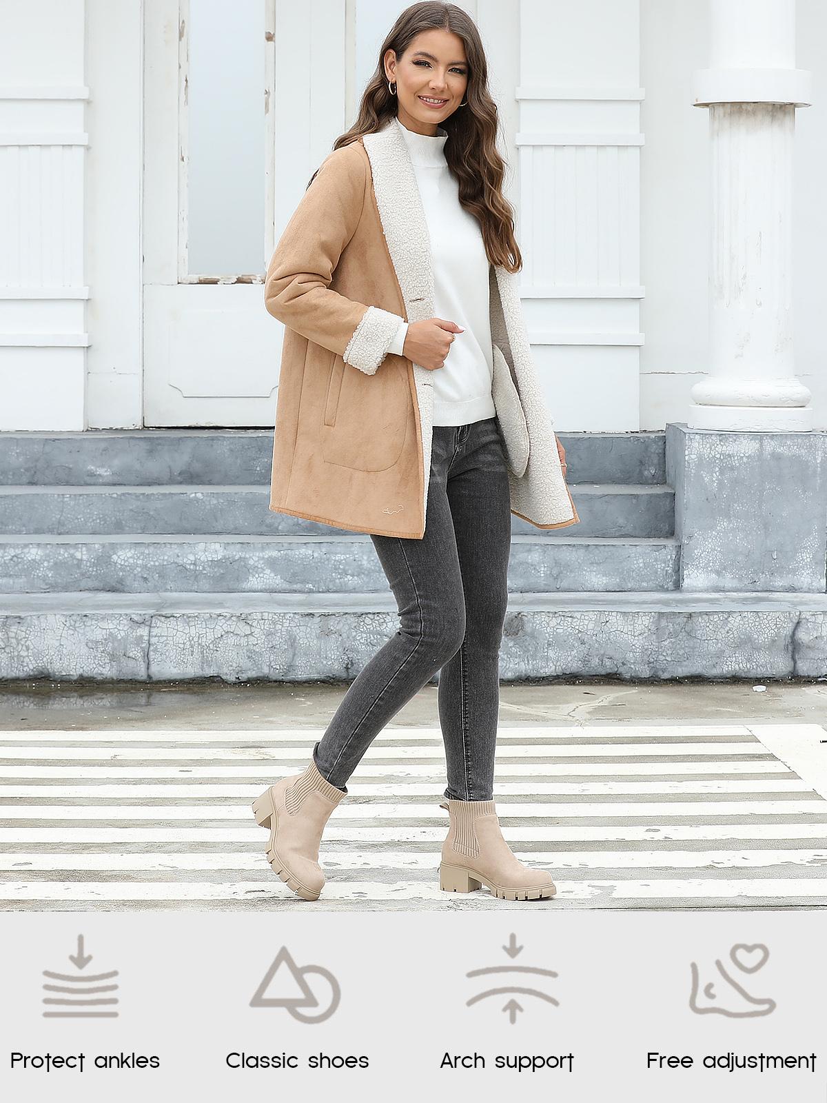 FITORY Women's Fall Boots, Chelsea Boots, Fashion Ankle Chunky Booties, Slip On Elastic Size 6-11