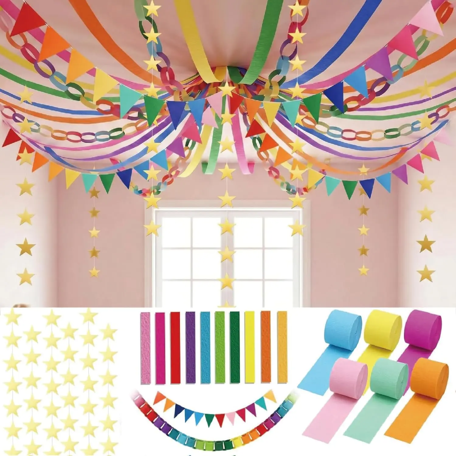 314 count Felt Paper Chain Strip Garland Kit, Rainbow