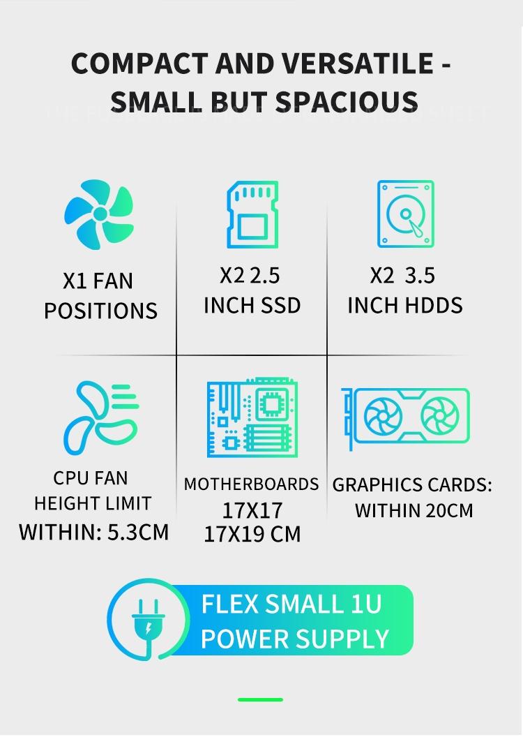 Mini Itx Computer PC Desktop Case, Home Use 2 Bay Nas Box, Compact Portable Handheld, Includes Accessories Screws Switch Handle Foot Pads
