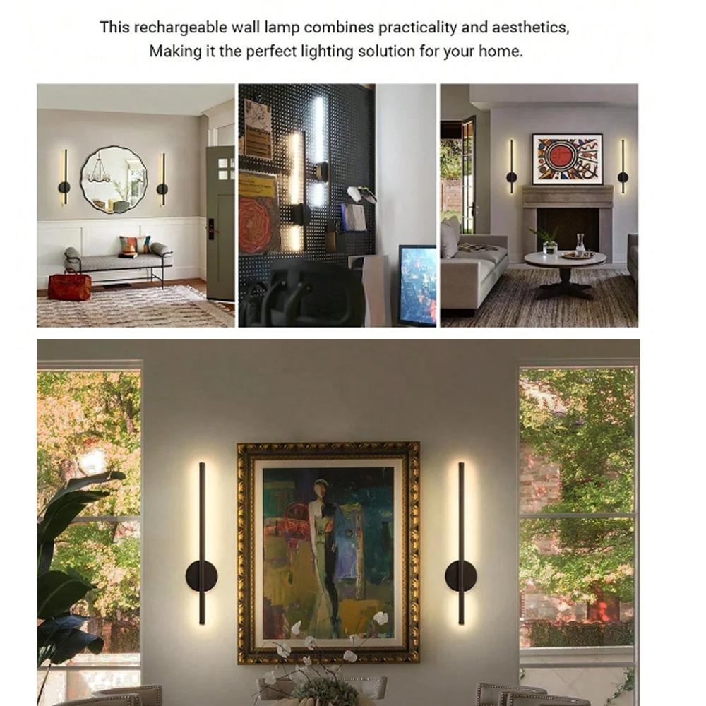 2-Pack Rechargeable Modern LED Wall Lights | Wireless | Black/Gold | 50CM | 4400mAh Battery | Touch + Remote Control | 3 Color Temperatures | Ideal For Living Room/Bedroom/Study | Interior LED Lights