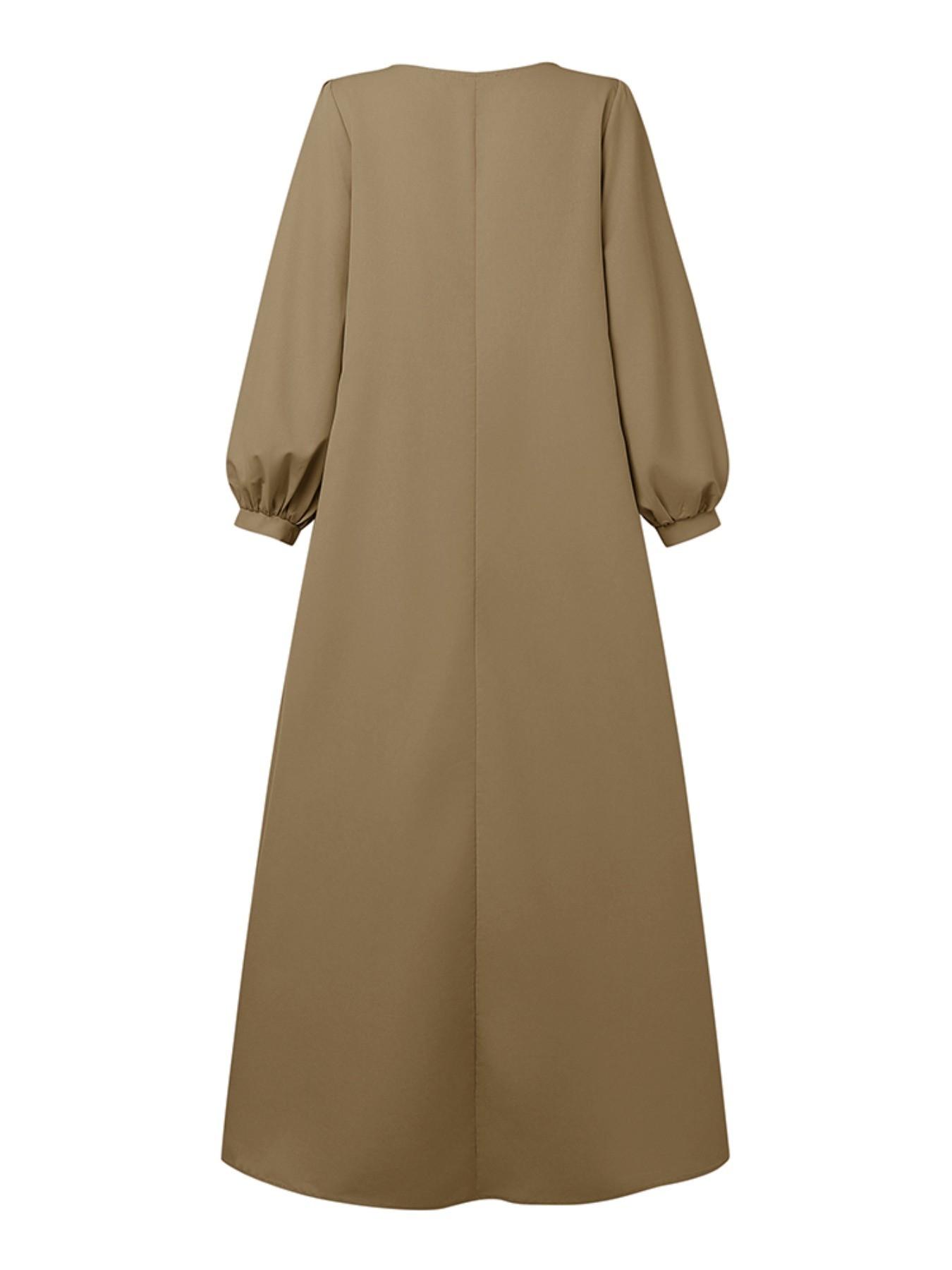 Women's Casual Long Sleeve Dress, Pure Color A-Line Design, Autumn Retro Style, Comfortable and Stylish, Perfect for Daily Wear