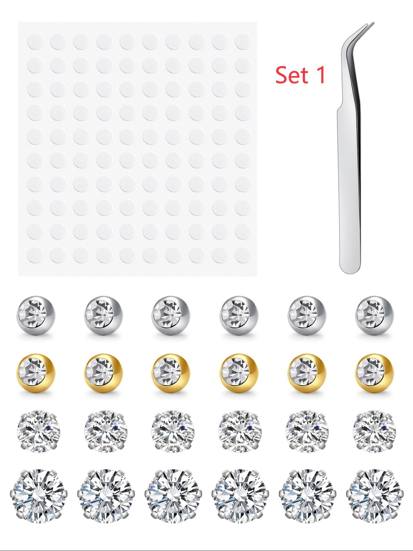 Non-Piercing Fake Nose Ring Set, Artificial Rhinestone Jewelry, Clip-On Lip Rings, Faux Eyebrow Studs, No Drilling Required