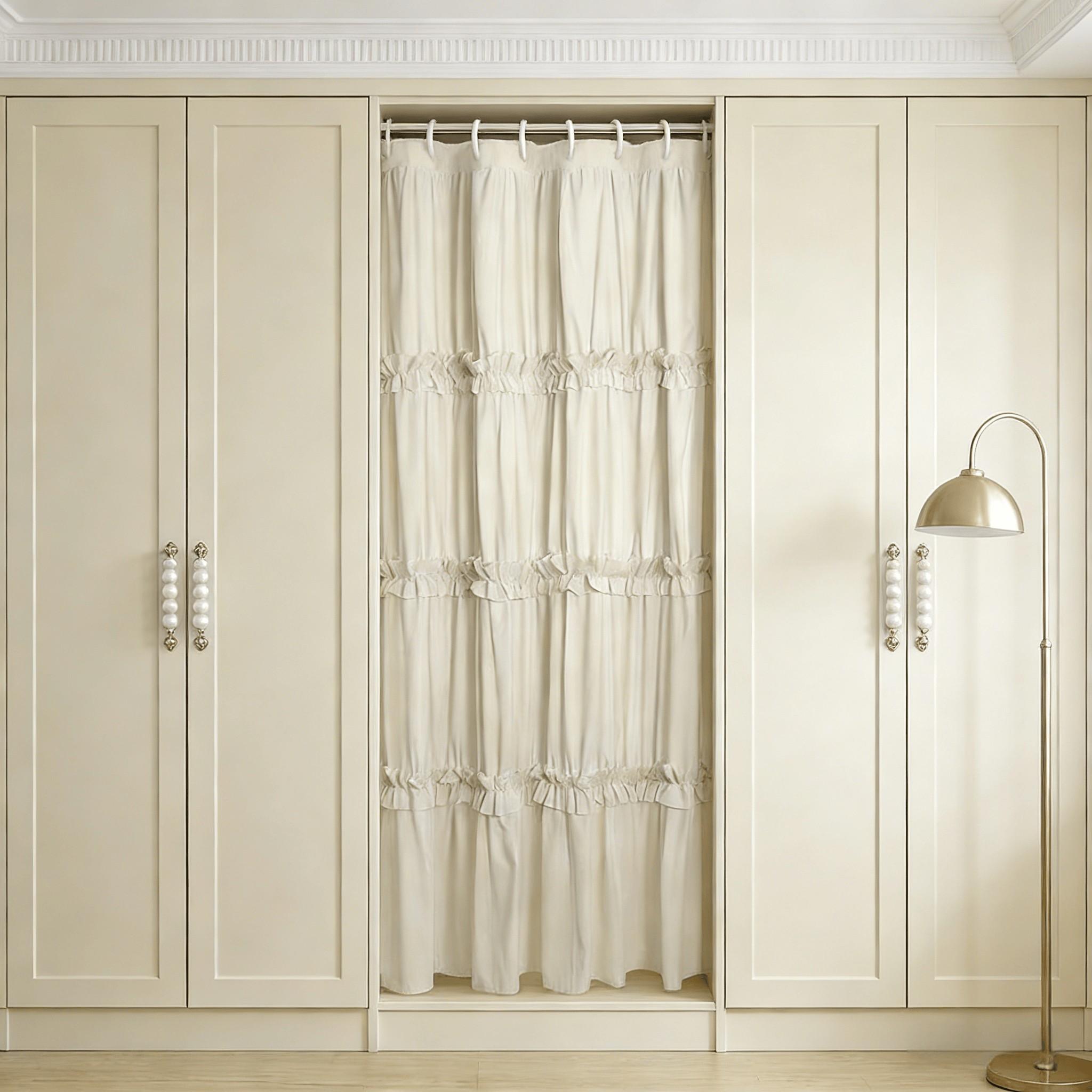 French Vintage Camel Ruffle Shower Curtain, Soft Polyester, Bathroom Decor, Hotel Bedroom Salon Curtains, Perfect Gift Choice