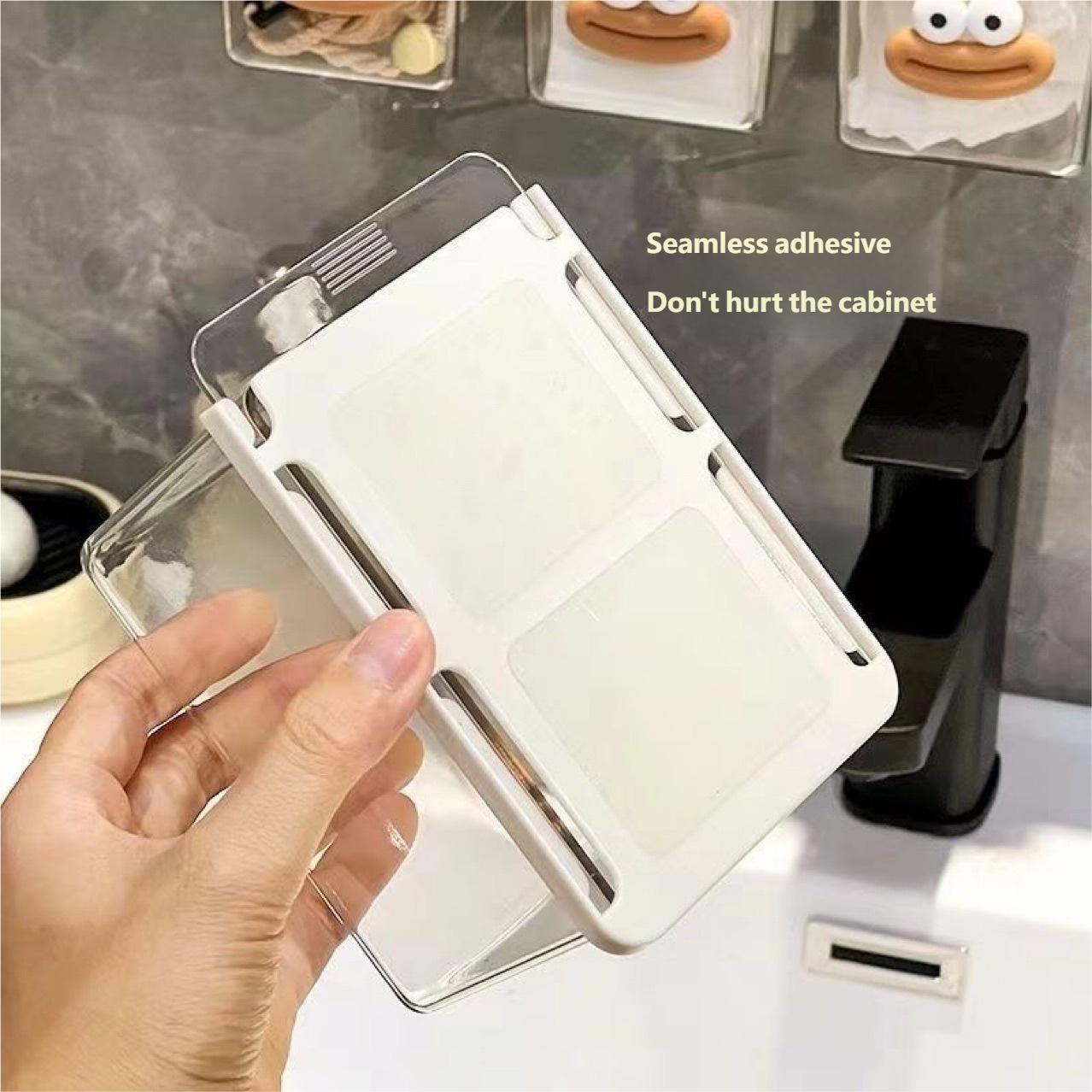 Transparent Cartoon Bathroom Mirror Cabinet Drawer Storage Box, Cotton Swabs Makeup Pads Organizer, Pull-Out Design, Ideal for Bathrooms