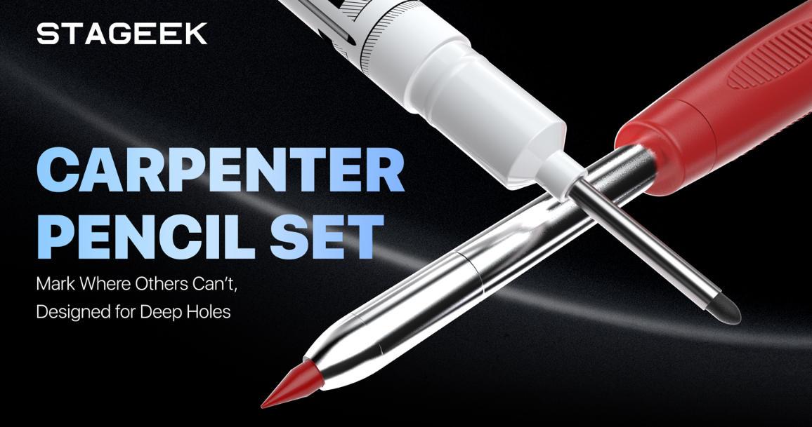 STAGEEK 4 Pack Carpenter Pencil with Sharpener, Mechanical Carpenter Pencils with 52 Refills, Construction Pencil Heavy Duty Woodworking Pencils for Architect (Red, Black, Yellow, Blue)