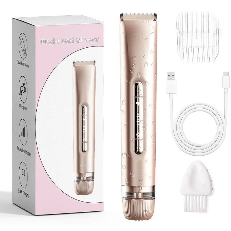 2 in 1 Women Electric Shaver, Dual Head Bikini Trimmer, Wet & Dry Use, Body Hair Trimmer, Facial Hair Remover, Bikini Underarm Leg Arm Face
