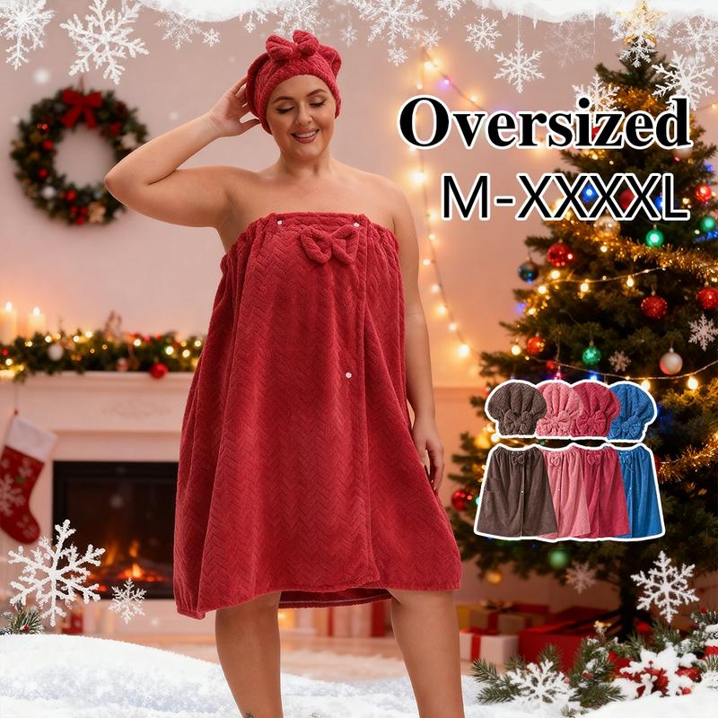 Plus Size Solid Color, 2 Counts/set (1 Large Bath Skirt + 1 Hair-Drying Cap), Adjustable Bathrobe with Pocket, Soft Water-Absorbent Bath Set, Premium Bath Towels for Bathroom, Hotel and Travel