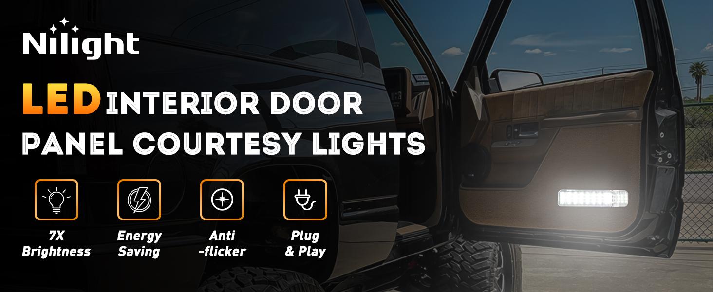 Nilight 2PCS LED Interior Door Panel Light Courtesy Lights White Beam Plug and Play Compatible with Chevy GMC C/K Silverado Sierra 1500 2500 3500 HD Suburban Cadillac Escalade Hummer