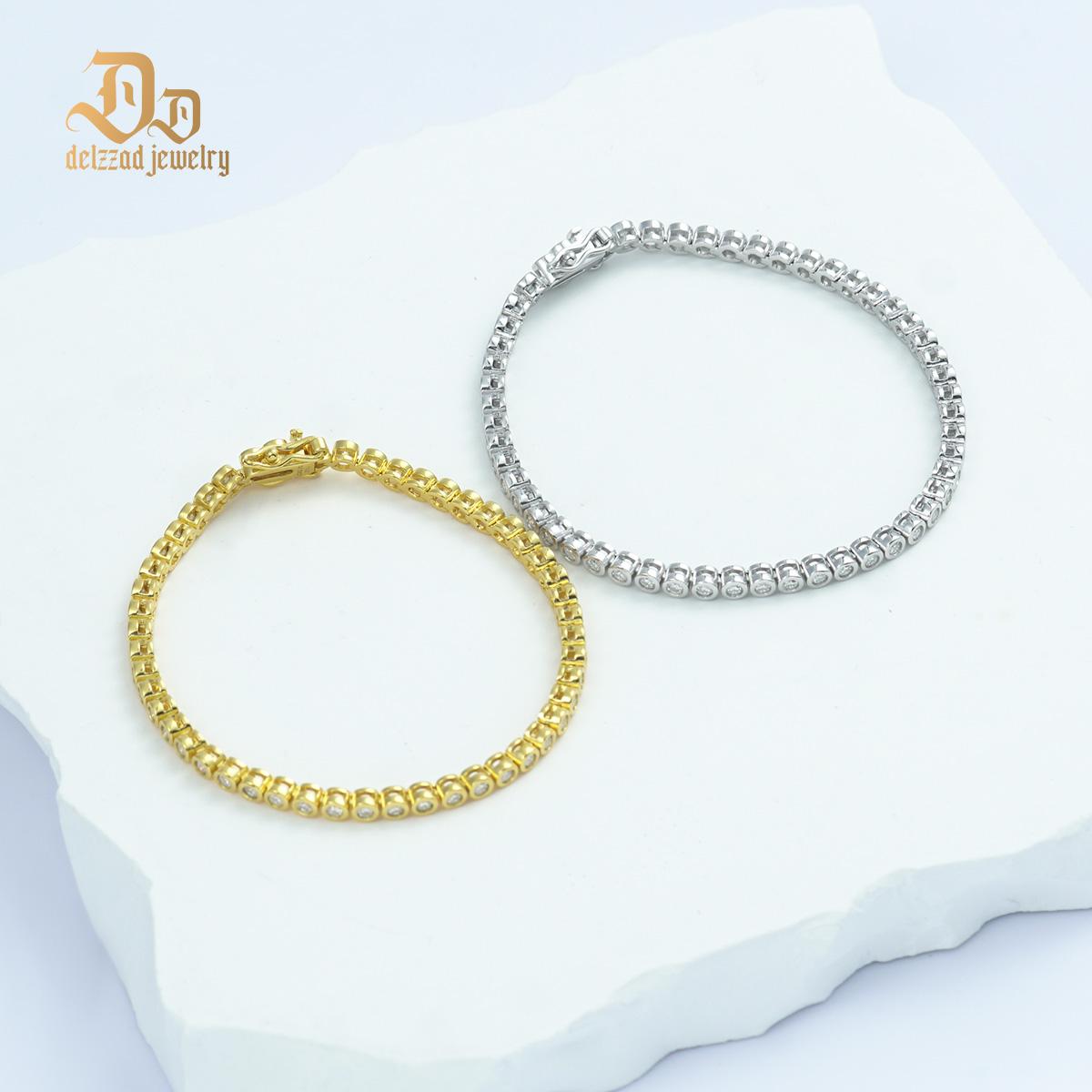 Delzzad 2mm Bubble Tennis Bracelet VVS D Color S925 Sterling Silver Synthetic Moissanite Tennis Bracelet Chain for Women Men With Giftbox Christmas Gift