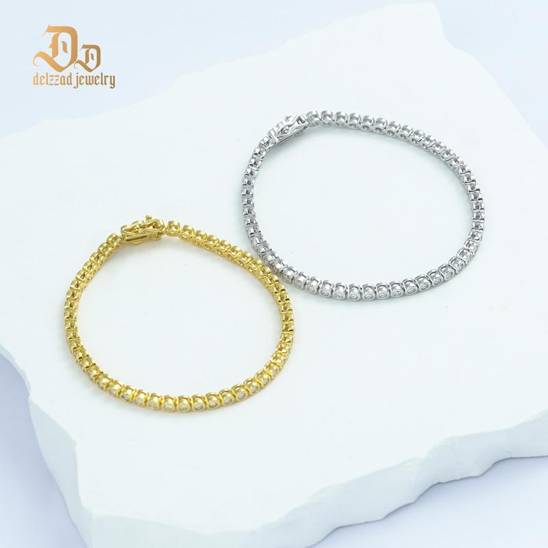 Delzzad 2mm Bubble Tennis Bracelet VVS D Color S925 Sterling Silver Synthetic Moissanite Tennis Bracelet Chain for Women Men With Giftbox Christmas Gift