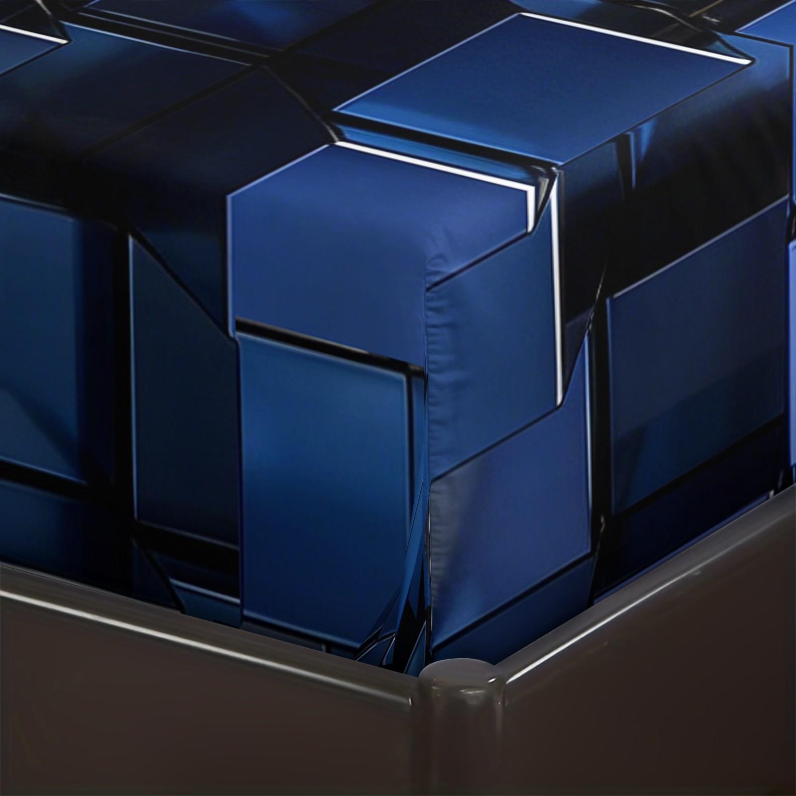 Deep Sea Neon Cube 3D Visual Fitted Sheet Set & 2 Pillowcases No Core, Blue Metallic or Glass Reflective Textures Square Matrix Blocks Design, Soft Wrinkle-Resistant, Futuristic Bedroom Decor, Gift Choice