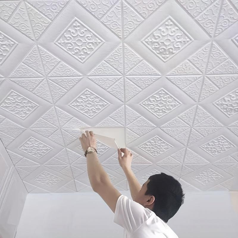 30pcs  Embossed Self-Adhesive Ceiling Tiles - Waterproof Self-Adhesive Fancy Pattern Wall Stickers, Removable Damage-Free Peel and Stick Wallpaper, Suitable for Living Bedroom Kitchen Ceiling Decoration, 13.78 Inches X 13.78 Inches