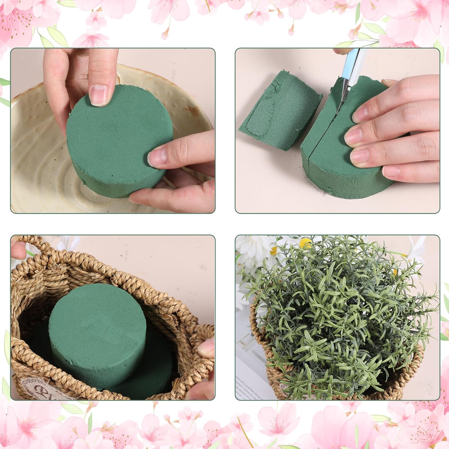Green Floral  Blocks 9 count Round Flower  Blocks Wet and Dry Foams  Arrangements 3.1"x 1.5" Wet Dry Florals Foams for Flower Box Florist  Wedding Birthdays Decoration