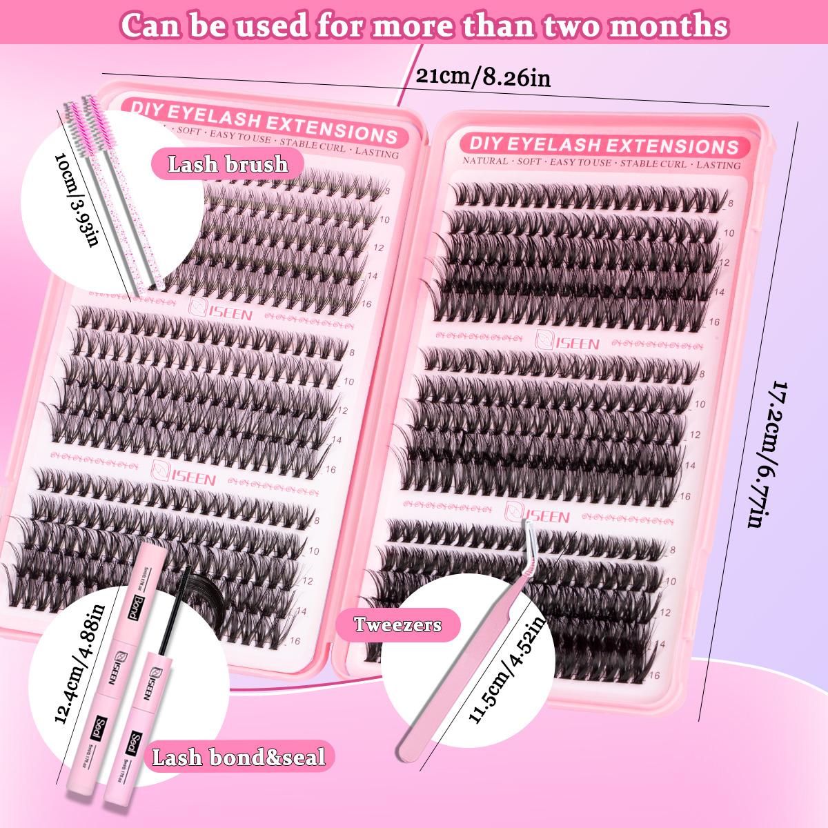 DIY Lash Clusters Kit, 600 Pcs Eyelashes Clusters Extensions Kit 8-16mm Individual Lashes D Curl Mixed False Eyelashes, Eyelash Set, with Bond&Seal&Eyelash Tweezers& Brush