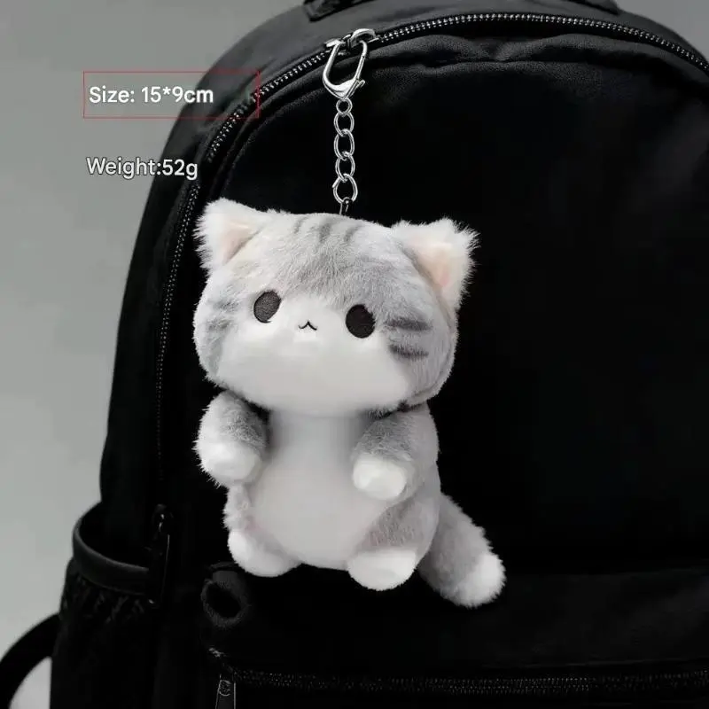 Minimalist Gray Fully Stuffed Kitty Face Plush Stuffed Animal Keychain - Anti-Shedding Stitch, Cloud-Soft Plush Nylon, Healing Bag Charm for Backpacks, Cute Gift Idea, Minimalist Kawaii