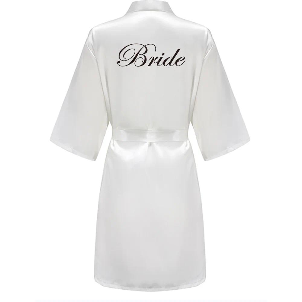 Team Bride Satin Kimono Lounge Robe, Royal Blue Bridesmaid Bathrobe with White Letters, Wedding Party Stress Relief Loungewear