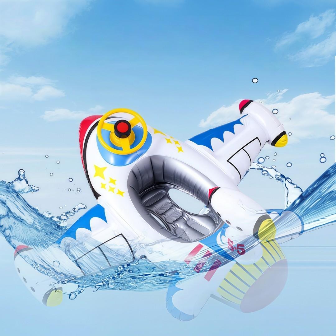 Airplane Shaped Inflatable Pool Float, Realistic Airplane Appearance, Interactive Steering Wheel Design, Thickened PVC, Fun Summer Water Play