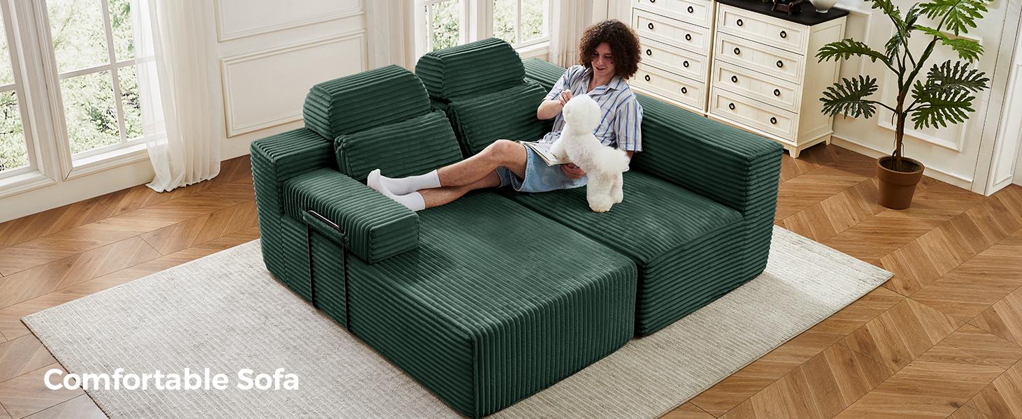 【2 Packages Shipping】104" Modular Sectional Couch with Chaise, L-Shape Oversized Cloud sofa Couch,Corduroy Cloud Velvet Boneless Couch for Living Room, Sofa in A Box, No Assembly Required