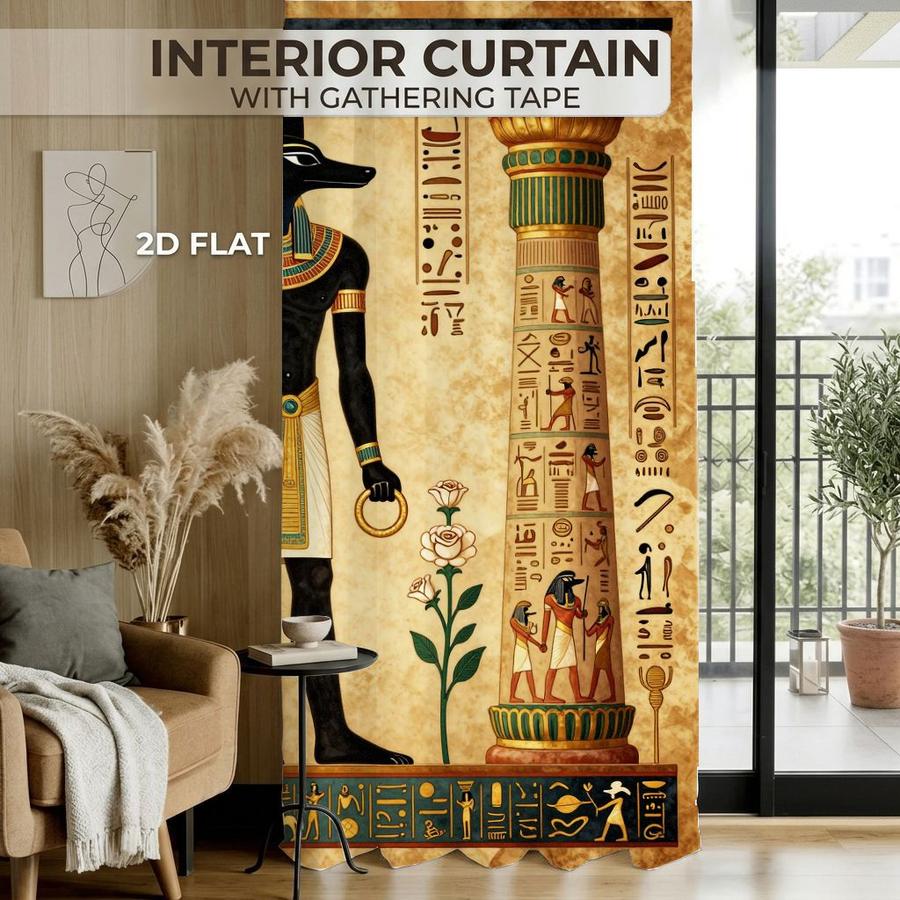 2Pcs Ancient Egyptian Mythology God Anubis Pattern Vintage Sun Blocking Curtains Digital Printed Rod Pocket, Window Treatment For Bedroom Office Kitchen Living Room Study Home Decor