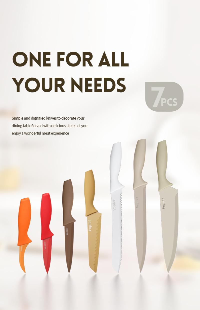 14 Pieces, Kitchen Knife Set, 7 Knives, 7 Protective Sleeves, Can Cut Meat and Vegetables, Can Cut Fruit, Can Cut Steak, Rust Resistant and Durable,  Gift Set Outdoorfun Fathersdaygift Outdoorfun Fathersdaygift Utensils Stainless Steel Cooking