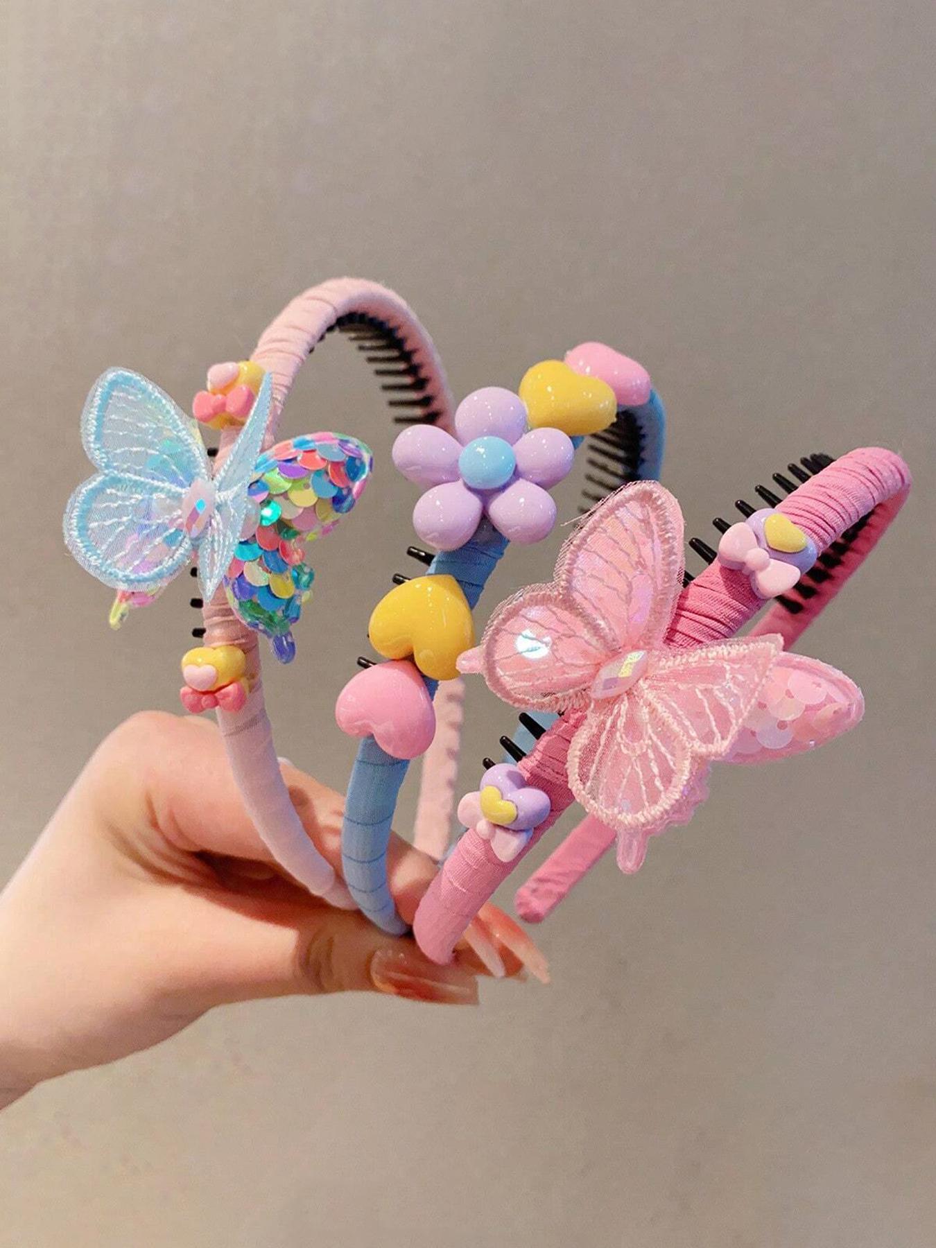 Cute Butterfly & Flower & Heart Design Hair Hoop, Colorful Sequin Decor Hair Hoop, Non-slip Headbands, Fashion Hair Accessories for Girls & Women, Unique Gifts for Women, Abs Material