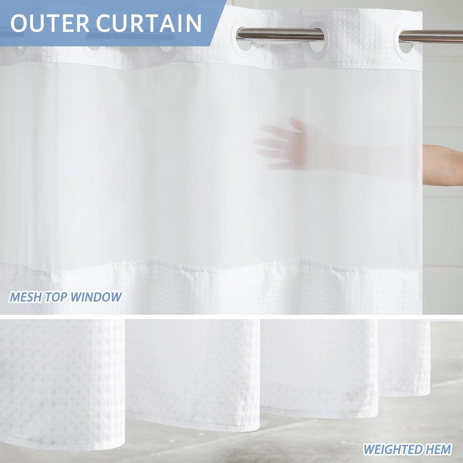 Double Layer Large Ring Waffle Bath Curtain, Waterproof Anti-Mold Shower Divider, Dry Wet Separation, Bathroom Privacy Screen