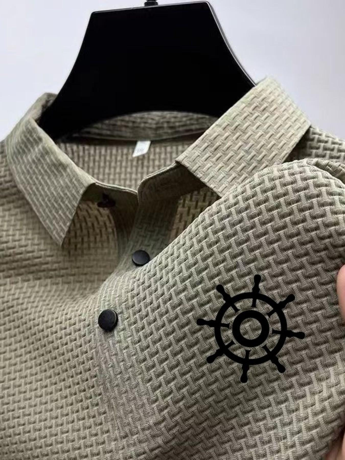 Men's Rudder Pattern Print Polo Shirt, Cool Lightweight Smooth Fabric, Business Casual, Fashion Comfort Design, Daily Wear