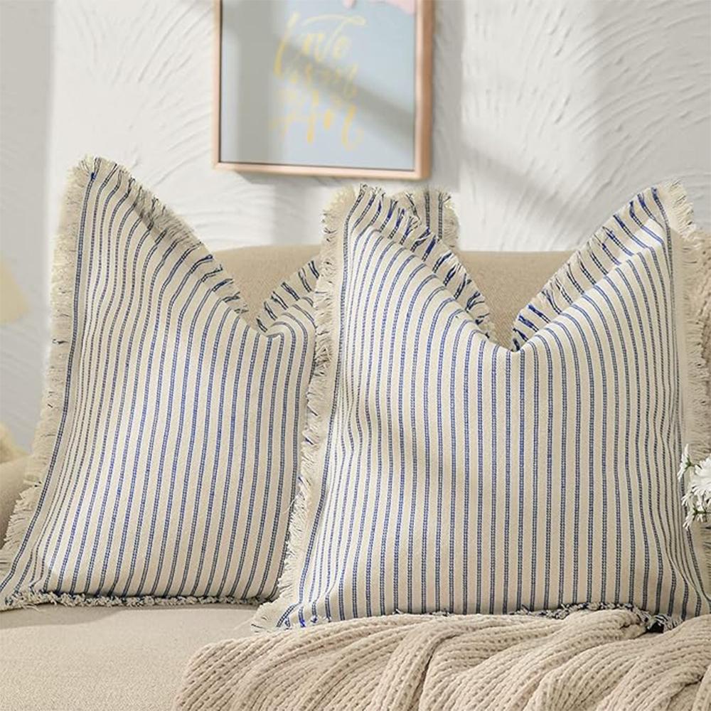 2PCS Throw Pillow Covers, Striped Pillowcase and Tassel Decoration Pillow Square Cushion Cover, Polyester Fabric, Sofa Sofa Bed Living Room Farmhouse Decoration 2PCS Throw Pillow Covers, Striped Pillowcase and Tassel Decoration Pillow Square Cushion Cover, Polyester Fabric, Sofa Sofa Bed Living Room Farmhouse Decoration