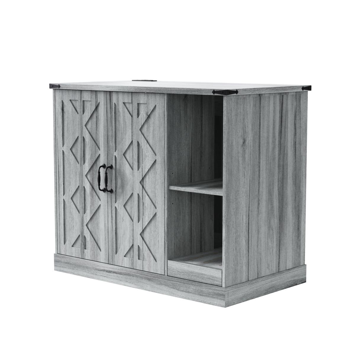 Cat Litter Box Cabinet with Power Outlet, Modern Litter Box Furniture for Large Automatic Litter Boxes, Hidden Litter Box Enclosure with Litter Catcher, Adjustable Storage Shelves, Gray